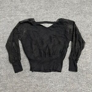 Blue Buttercup Sweater Womens Size L Black Viscose Lace Sleeve Ribbed Knit Top